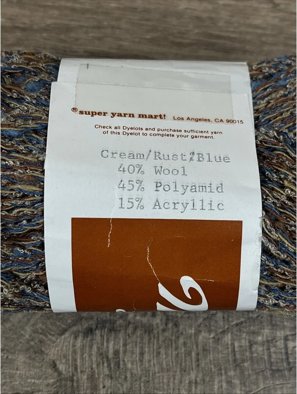 “Whisper” Novelty Yarn Lot of 11 Skeins Cream/Rust/Blue Wool Polyamid Acrylic